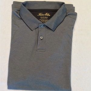 NWOT Tasso Elba M XL LS rugby polo, heathered light grey/black pattern